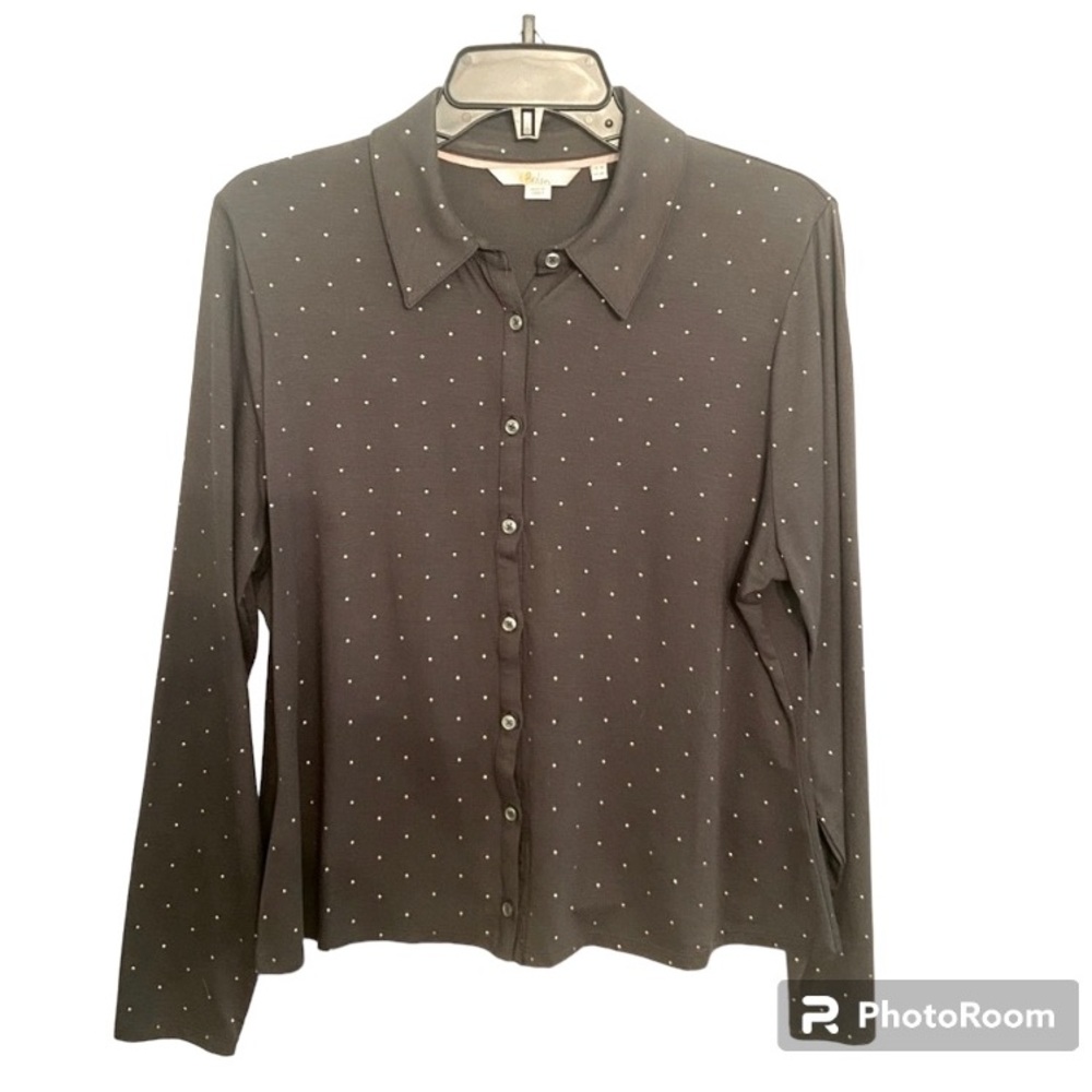 Boden Gray Button Down Jersey Blouse Sz 14